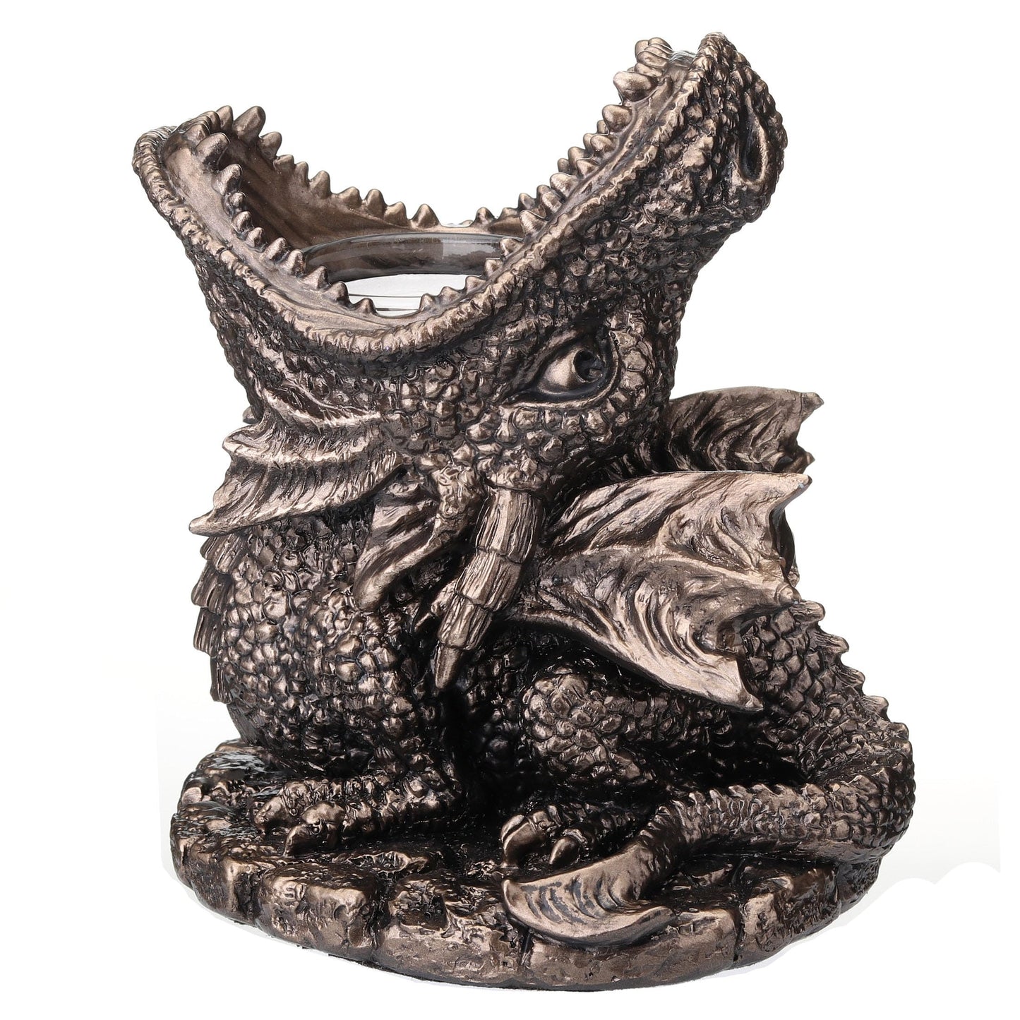 Veronese Design 5 1/4 Inch Dragon Breath Tealight Candle Holder Cold Cast Resin Bronze Finish Sculpture