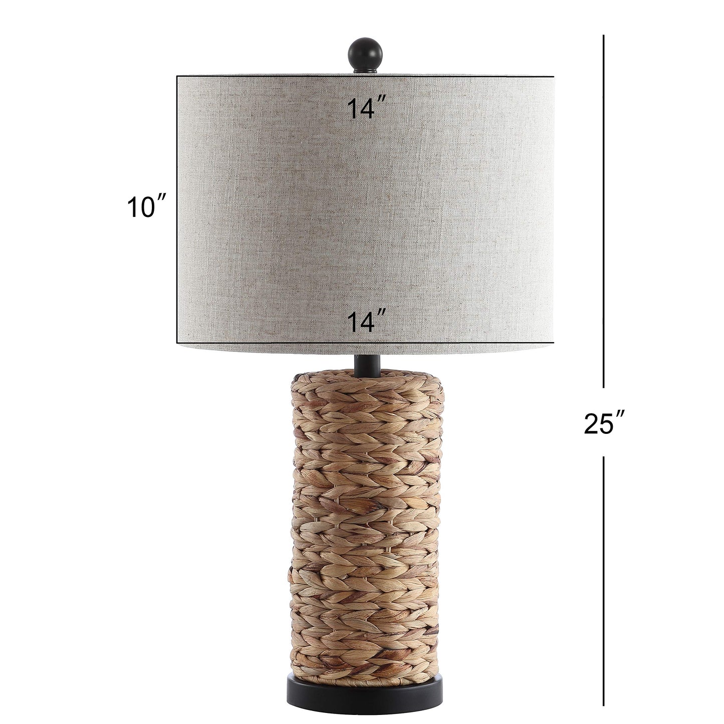 JONATHAN Y 25" Natural Coastal Water Hyacinth Table Lamp Set of 2, Bedside Lamp with Light Grey Linen Shade, Boho Farmhouse Decor for Living Room Nightstand, LED Bulbs JYL6502A-SET2