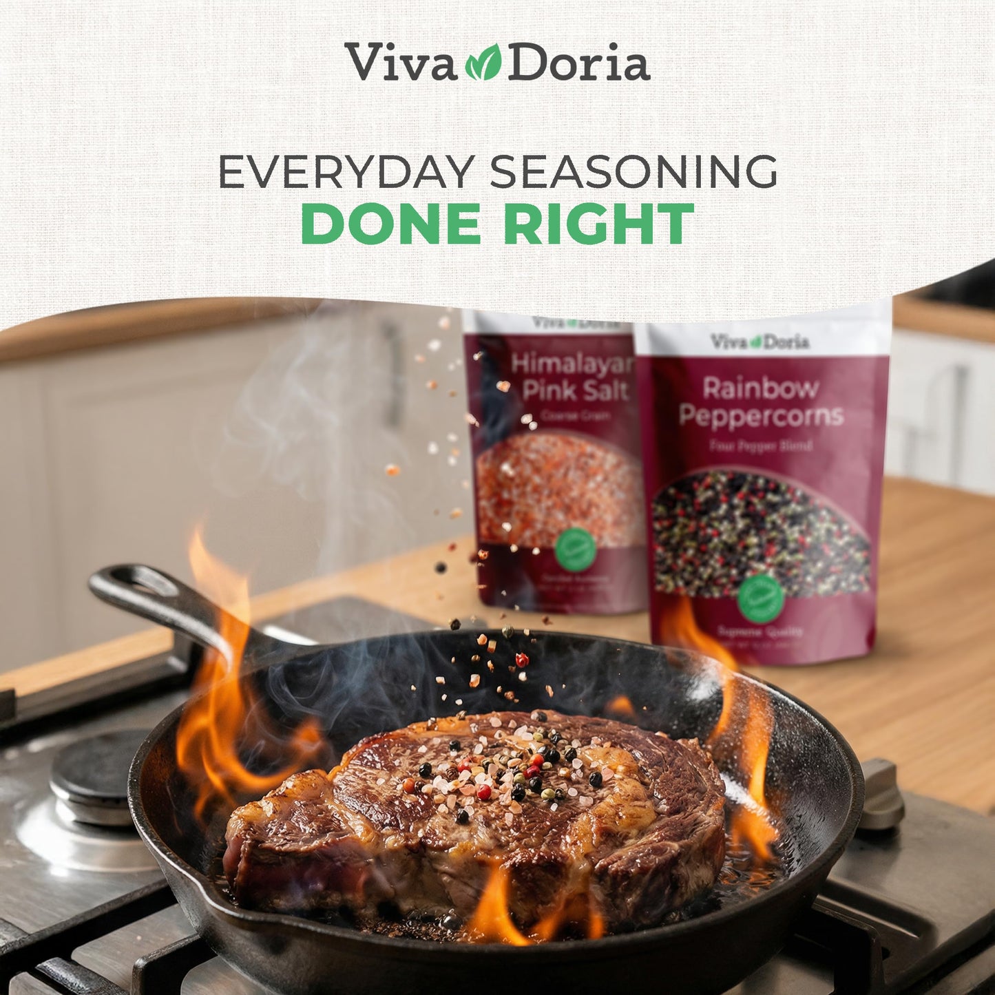 Viva Doria Rainbow Peppercorns Blend 12 oz & Himalayan Pink Salt, Coarse Grain, 2 lb – Steam Sterilized Mixed Whole Peppercorns and Coarse Salt for Grinder Refills, 2-Set Combo Pack