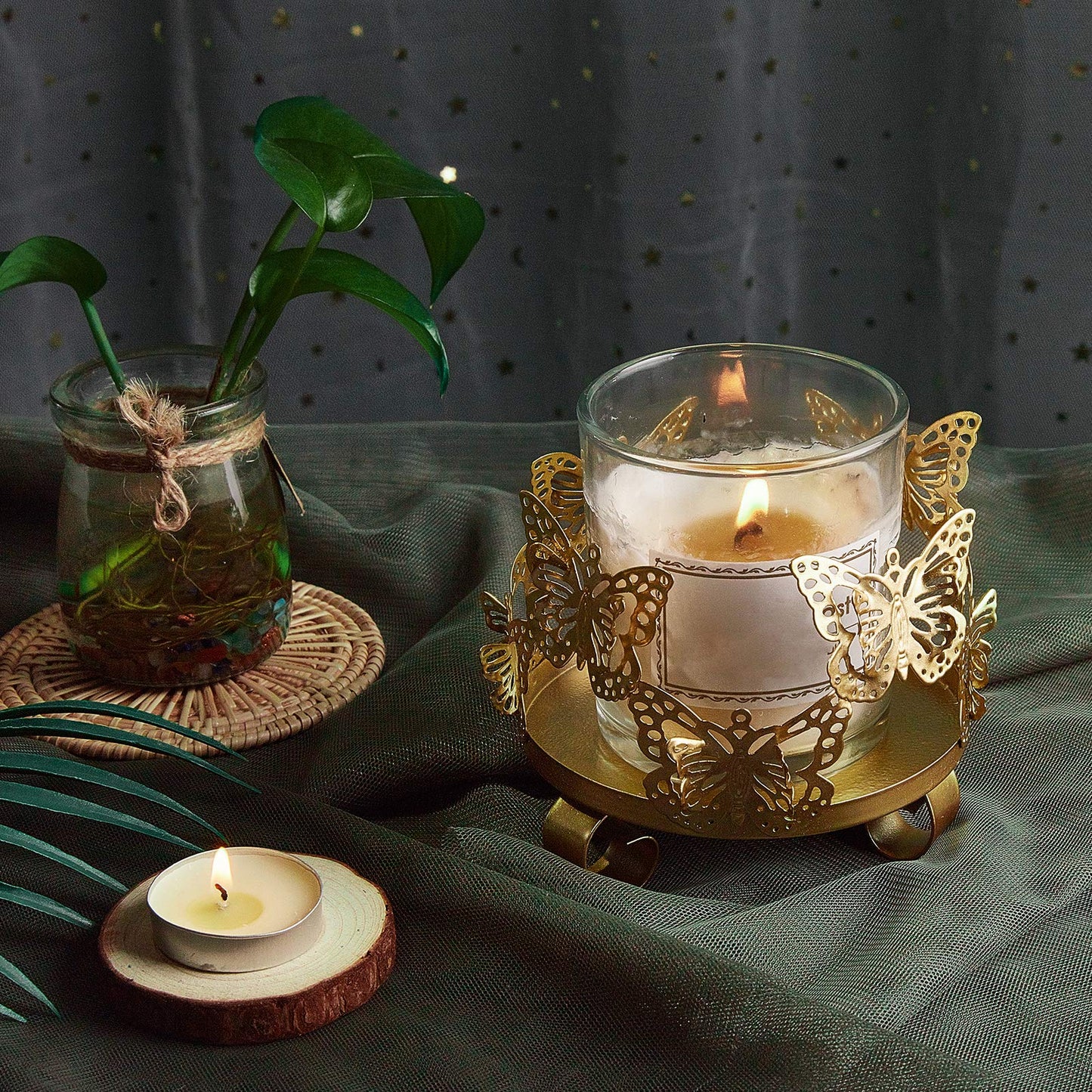 SUPERFINDINGS 1PC Iron Butterfly Candle Holder 4.1x4.1x3.5inch Decorative Candlestick Holder Art Tealight Candle Holder Golden Cup Candlestick for Home Table Christmas Party Decoration