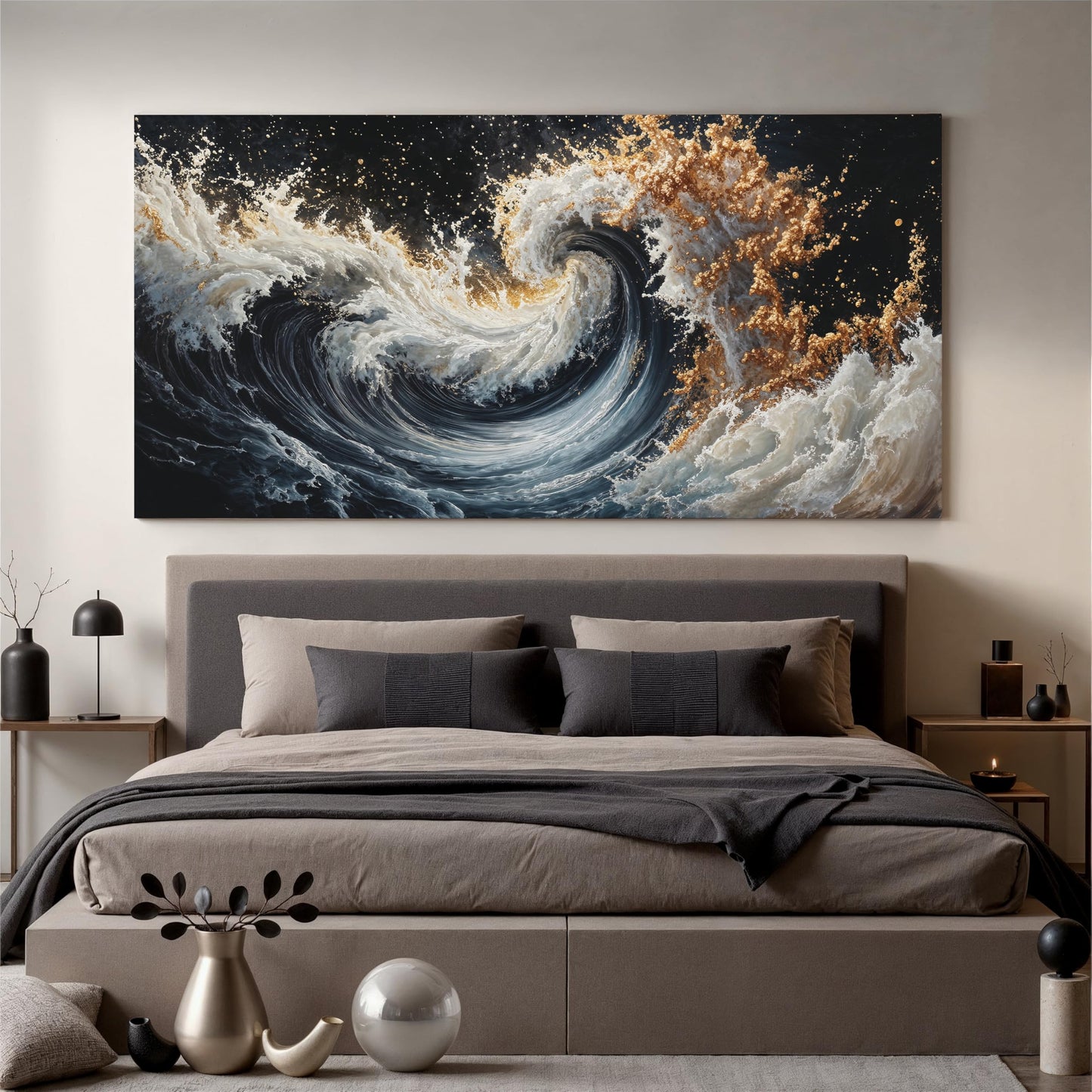 YISXINOAG Large Ocean Wave Abstract Wall Art Canvas Wall Decor Canvas Art Wall Decor for Living Room Ready to Hang Modern Blue and Gold Sea Painting Pictures for Bedroom Abstract Art Size 29"X58"