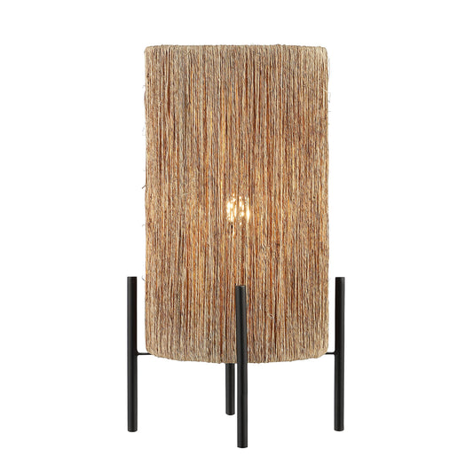 JONATHAN Y 16.5" Brown Woven Rattan LED Table Lamp, Coastal Minimalist Cylinder Accent Light for Living Room, Bedroom, Nightstand, Bohemian Style, LED Bulb Included JYL4043A