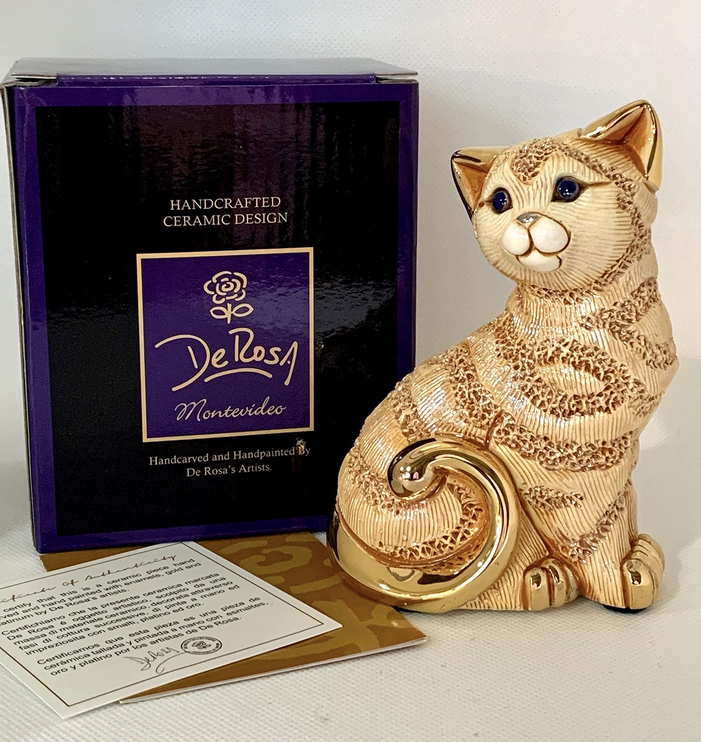 De Rosa Handmade Sculpted Ceramic Ginger Cat Figurine Family Collection
