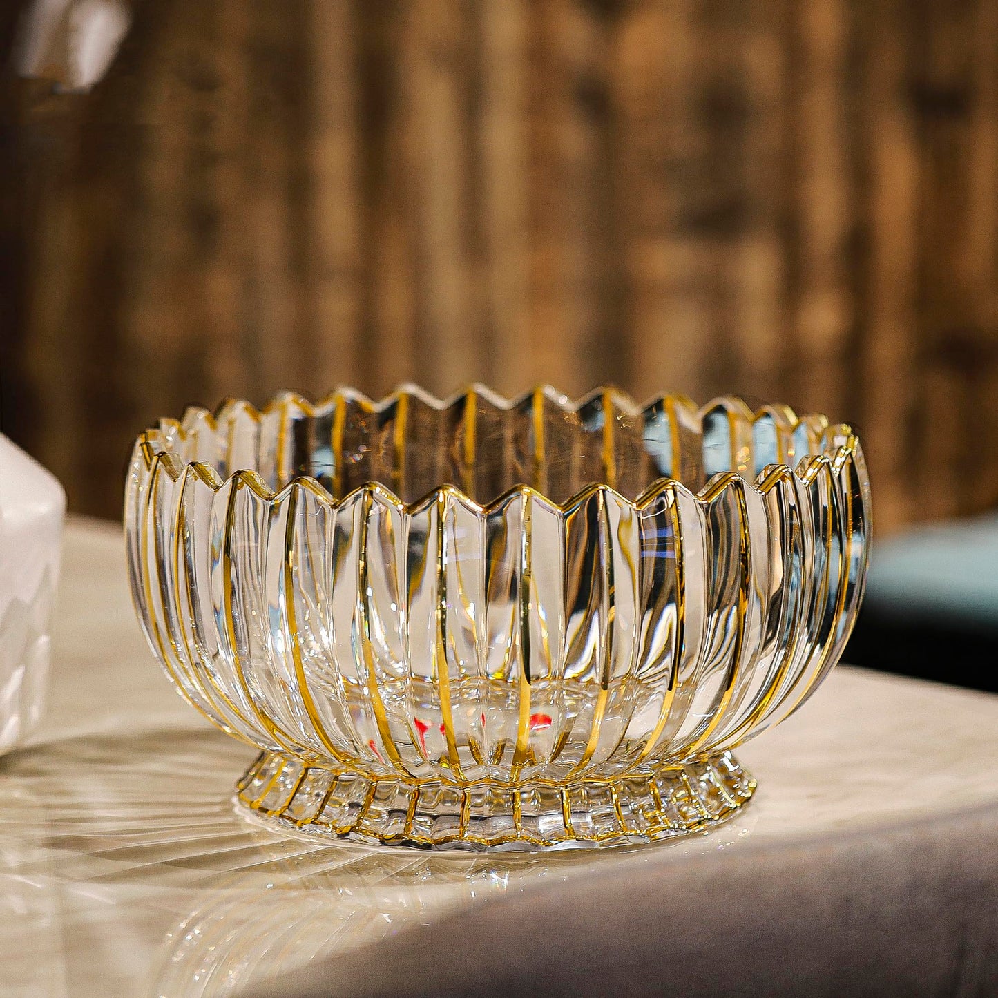 MAGCOLOR Hand painted Gold Round Crystal Glass Fruit Bowl-8.7inch Diameter, Footed Bowl,Elegant Decorative Fruit/Candy Bowl.