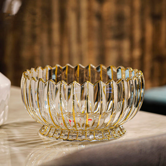 MAGCOLOR Hand painted Gold Round Crystal Glass Fruit Bowl-8.7inch Diameter, Footed Bowl,Elegant Decorative Fruit/Candy Bowl.