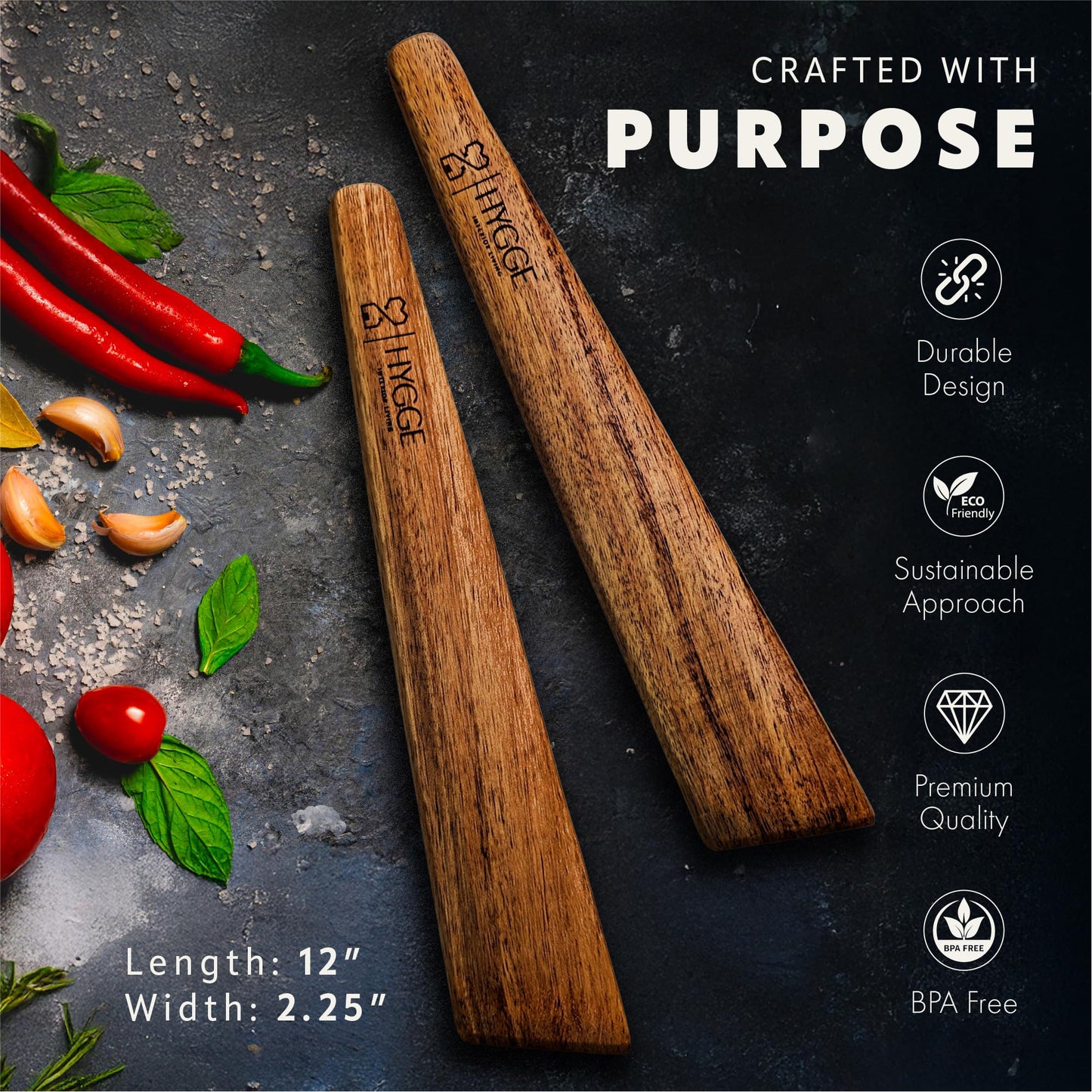 HYGGE INTERIOR LIVING 12 inch Premium Acacia Wood Spatula - Set of 2