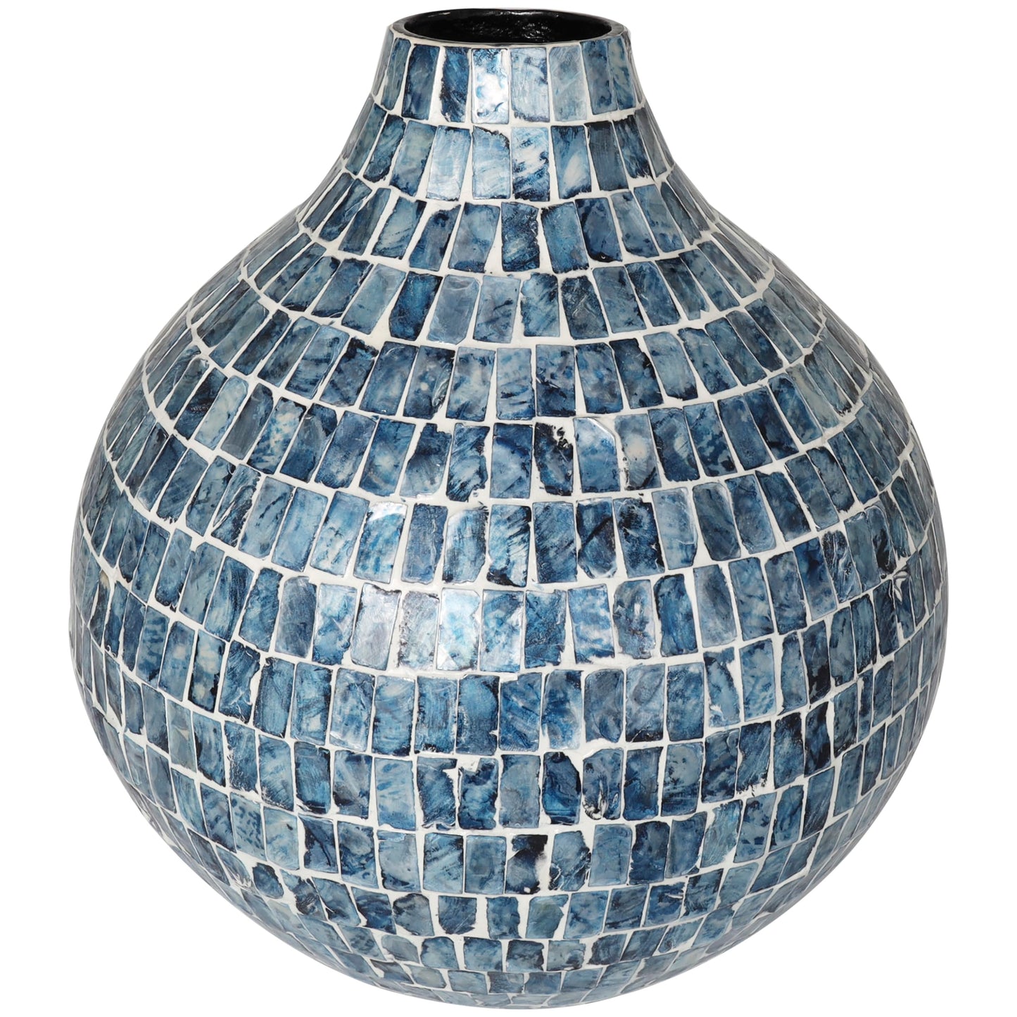 Deco 79 Mother of Pearl Shell Handmade Decorative Vase Mosaic Inspired Centerpiece Vase, Flower Vase for Home Decoration 13" x 13" x 14", Blue