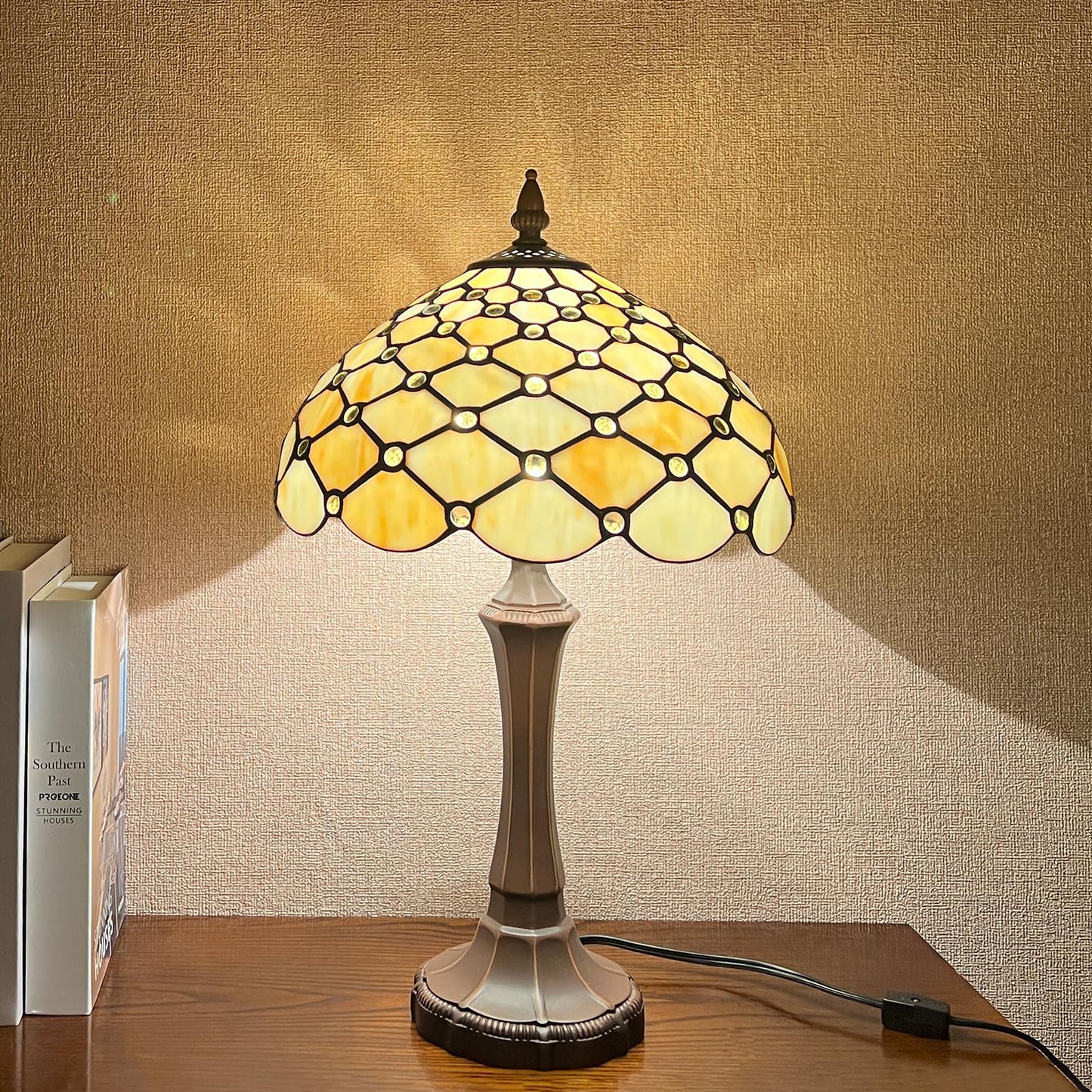 Capulina Tiffany Lamp Yellow Beads Stained Glass Table Lamp 12x12x19 Inches