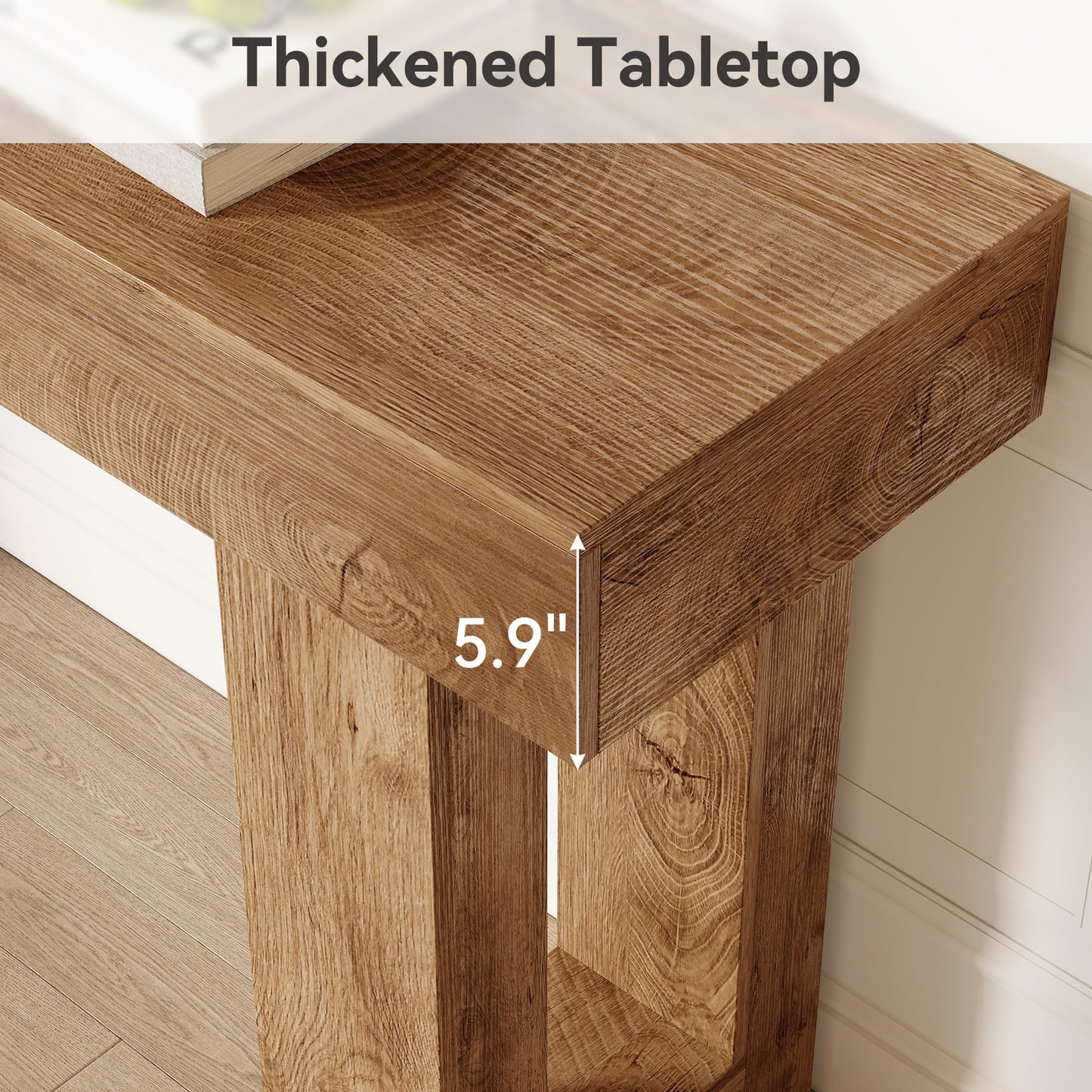 LITTLE TREE 63 Inches Long Console Table for Entryway, Sofa Table Behind Couch, Wooden Entry Table Foyer Hallway Table, Industrial Console Sofa Table for Living Room, Oak Color