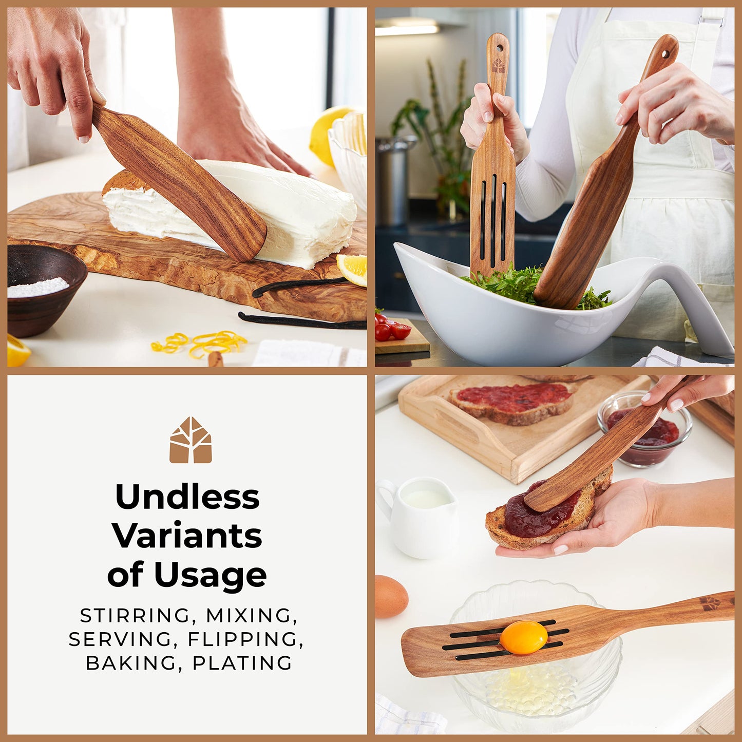 Spurtle Set, Teak Spurtle Spatula Set of 5 - Spurtles Kitchen Tools Wooden – Non Stick Cookware for Serving, Stirring, Mixing, Scraping, Scooping By Woodenhouse