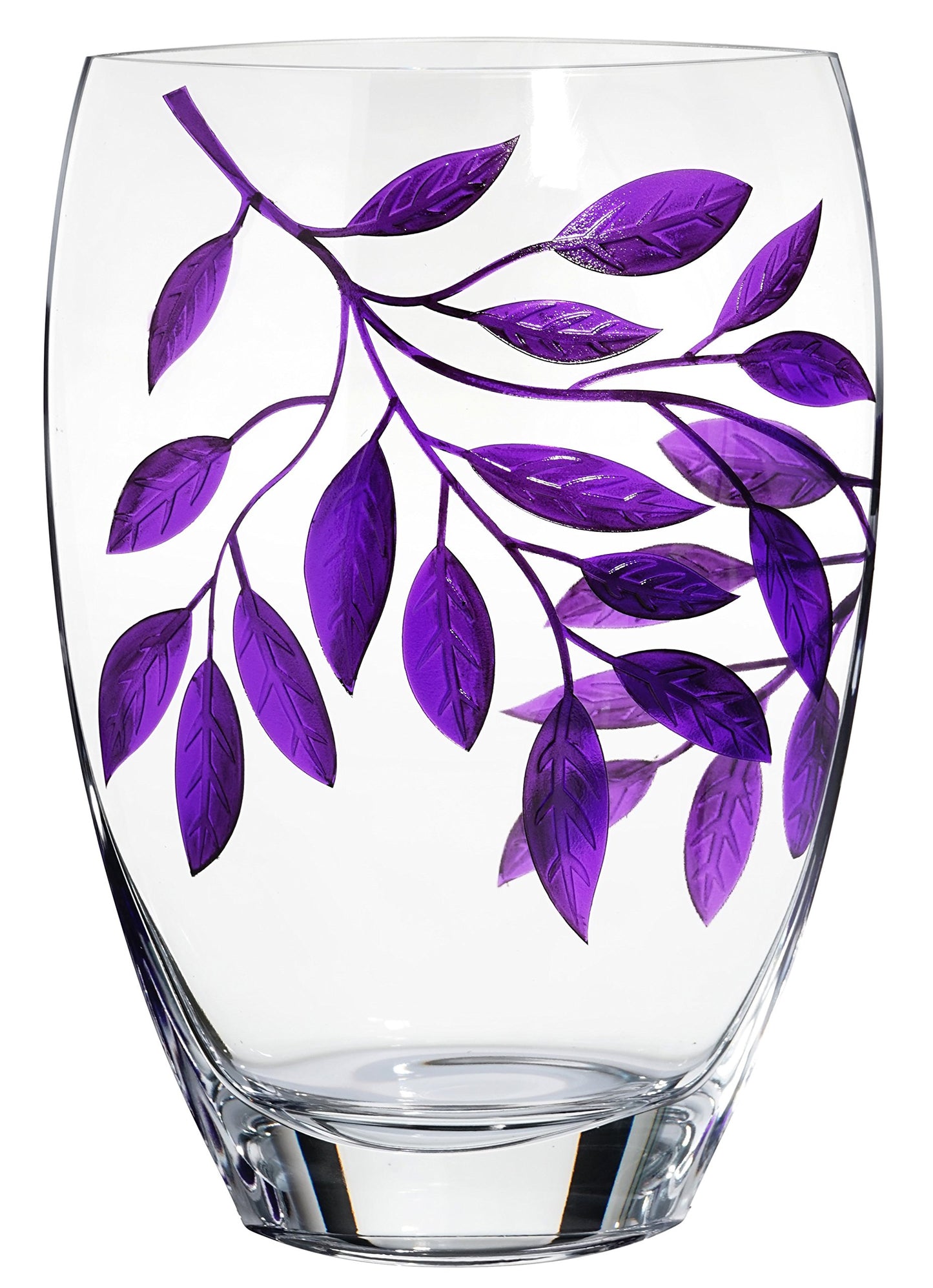 Large Hand Blown Glass Vase 30 cm - Purple Leaves Decor