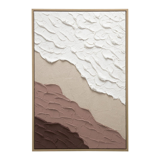 ArtbyHannah Framed Textured Wall Art, 16x 24 Inch Hand-painted 3D Neutral Paintings Modern Abstract Ocean Wave Beach Sandstone Minimalist Artwork Decor for Hallway, Living Room Office, Hotel Decorations