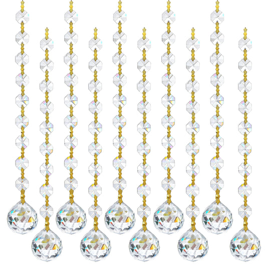 10pcs Crystal Garland Strands Hanging Glass Chandelier Beads Chains Glass 20mm Balls Prisms with Beads Pendants Crystal Chandelier Parts Replacements Christmas Party Garden Decoration