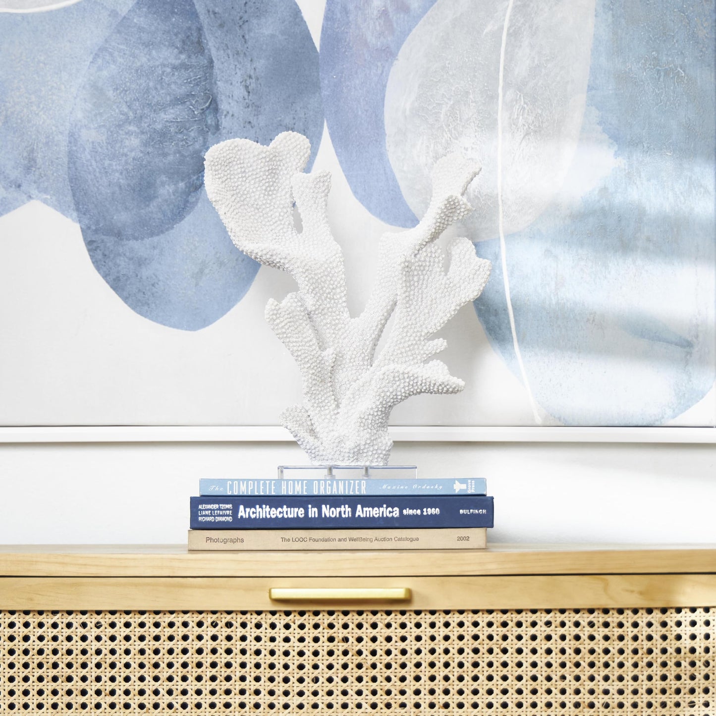 Deco 79 Polystone Coral Decorative Sculpture Tall Textured Home Decor Statue with Clear Acrylic Base, Accent Figurine 12" x 5" x 16", White