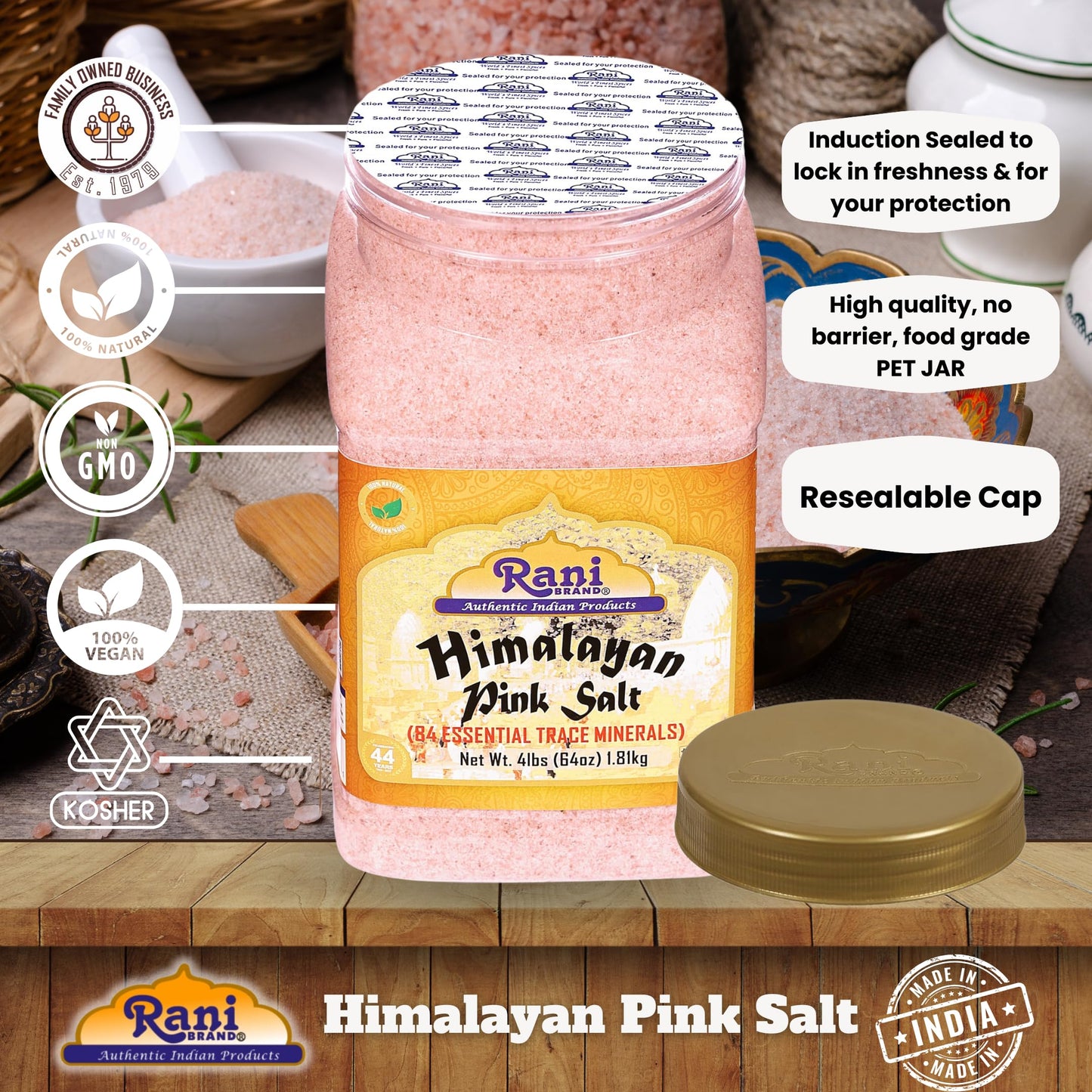 Rani Himalayan Pink Salt Powder (84 Essential Trace Minerals) 64oz (4lbs) 1.81kg PET Jar ~ All Natural | Vegan | Gluten Friendly | NON-GMO | Indian Origin
