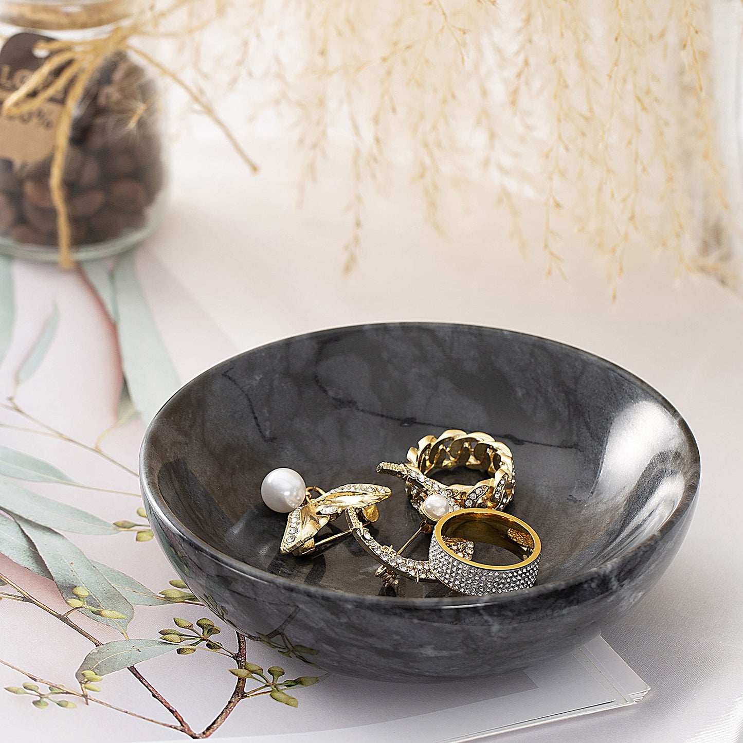 Gifts for Mom 4.72 Inch Small Decorative Bowl Ring Dish Marble Tray, Mothers Day Gifts Jewelry Dish Ring Trinket Holder Key Catchall Bowls, Marble Vanity Tray for Display Home Decor Bride Gifts