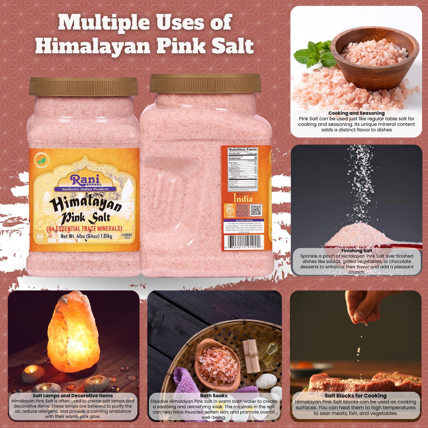 Rani Himalayan Pink Salt Powder (84 Essential Trace Minerals) 64oz (4lbs) 1.81kg PET Jar ~ All Natural | Vegan | Gluten Friendly | NON-GMO | Indian Origin