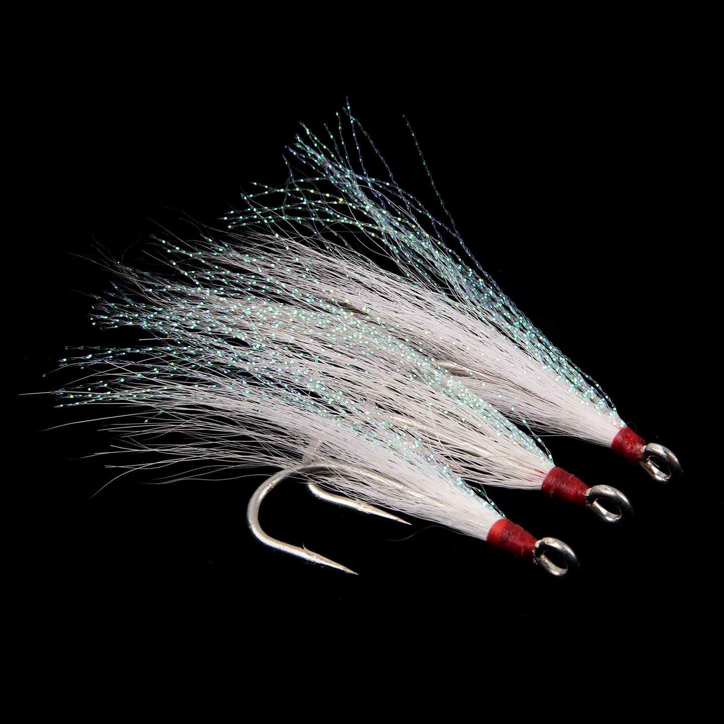 Bucktail Teasers Fishing Hooks Saltwater Flounder Rig Bucktail Mylar Teasers Inserted Stainless Steel Fishing Teaser Hooks for Striped Bass Trout Catfish Cod Flounder Hi/Lo Rig Jigs Spoons Lures