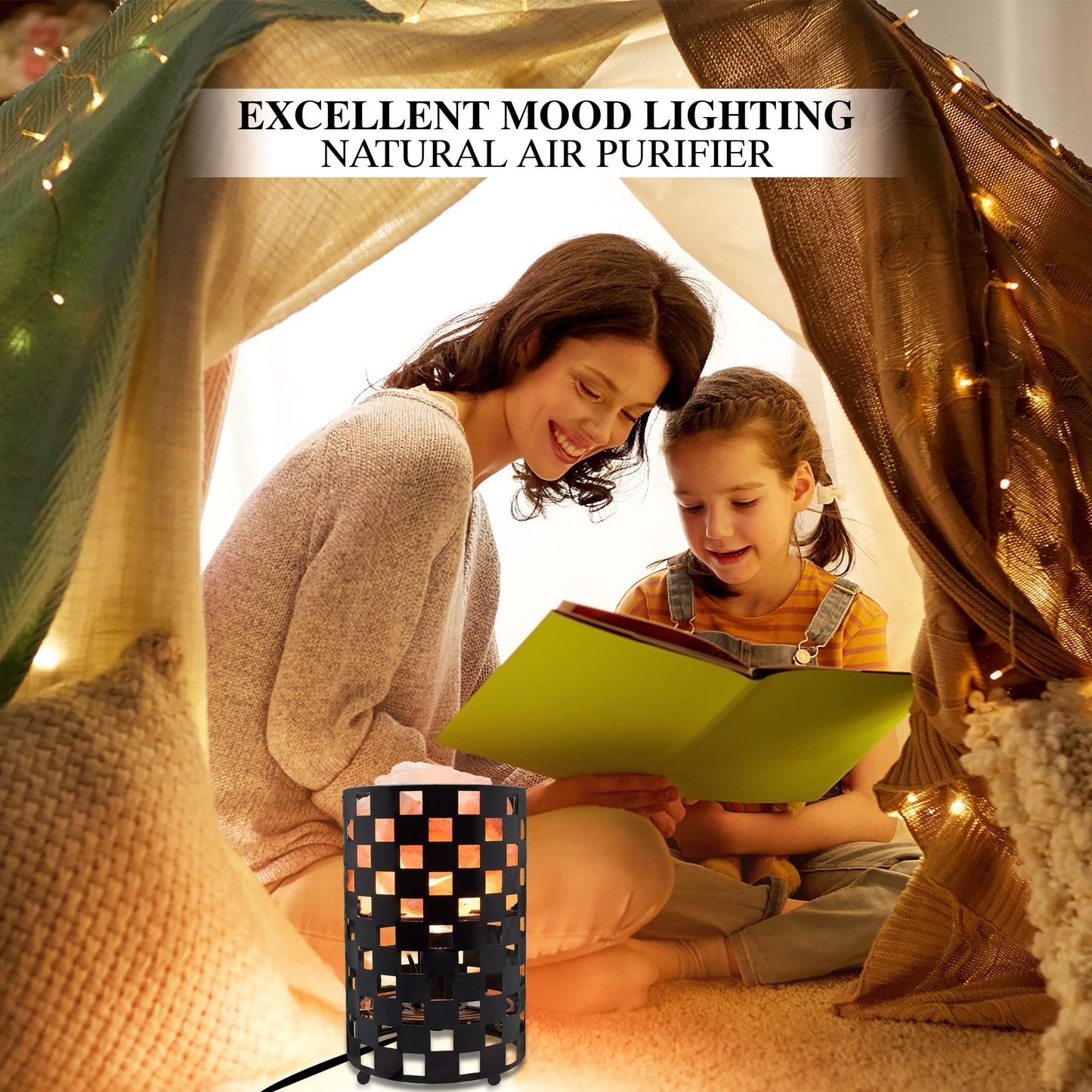Himalayan Glow Projective Style Metal Basket Night Light with Pink Chunks, Bulb,(ETL Certified) Dimmer Switch,Calming & Relaxing Salt Lamp, Pink Salt Chunks (Pack of 2)