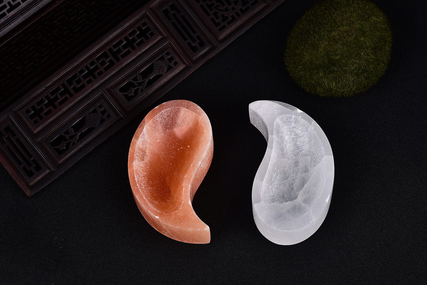 AMOYSTONE Selenite Yin-Yang Bowl 4" - Fish Shaped White & Orange Selenite Natural Crystals Jewelry Dish for Cleanse Energy Home Decor