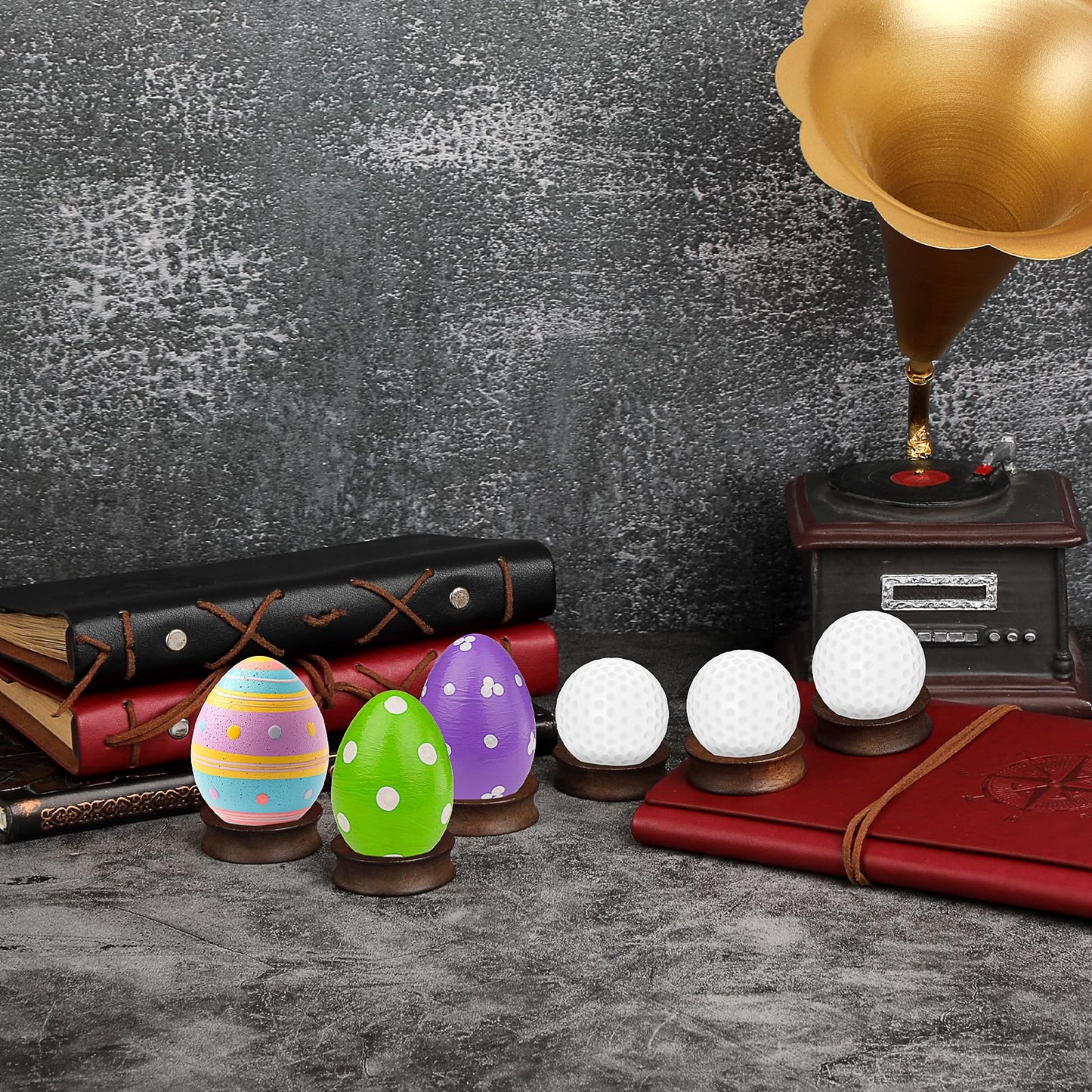 JUXYES Wooden Sphere Holder Display Stand, 6 Pack Small Wood Crystal Ball Stand, Simple Round Display Easel Stands for Decorative Eggs, Crystal Balls, Golf Ball, Stones, Gemstones, Collections, 32mm