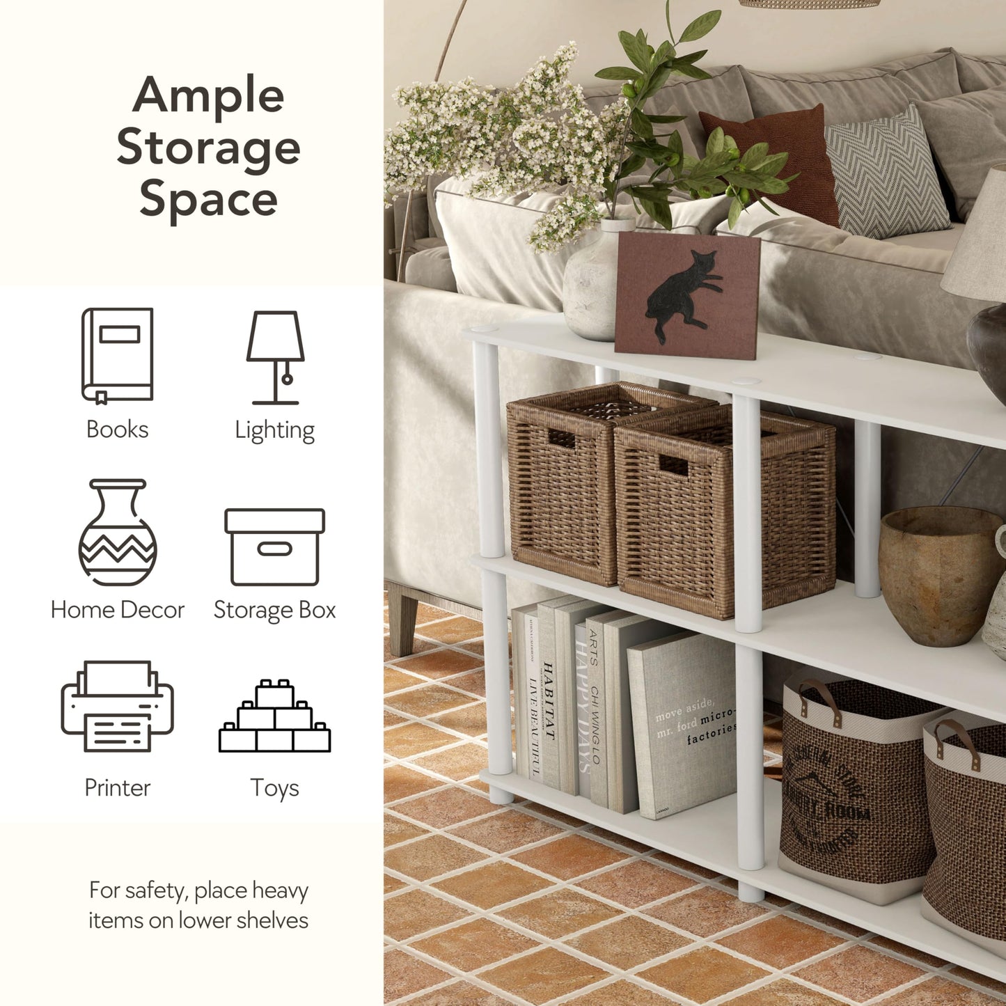 Homes: Inside + Out Apexa Modern 5-Tier Wide Shelving Units, Collectibles Display Shelves, Easy Assembly Standing Shelf, Home Storage Organizer for Living Room, Bedroom, Office, Espresso