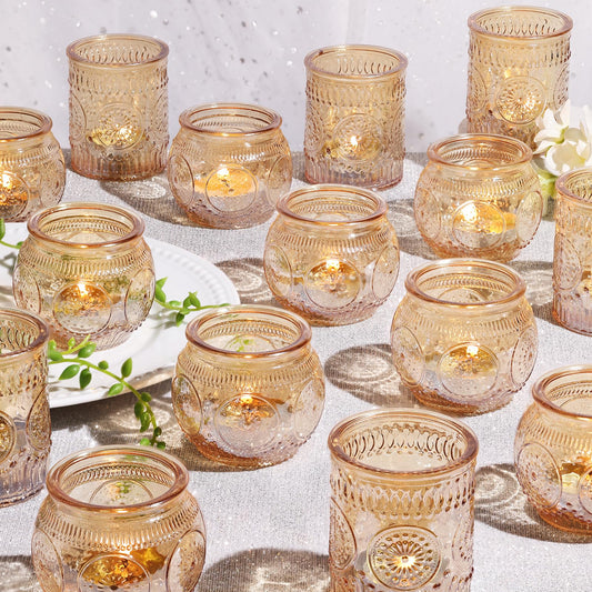 30 Pcs Assorted Gold Votive Candle Holders for Wedding Table Centerpieces, Glass Tea Lights Candle Holder for Diwali Decorations, Wedding Decorations, Vintage Boho Home Tea Party Decor,