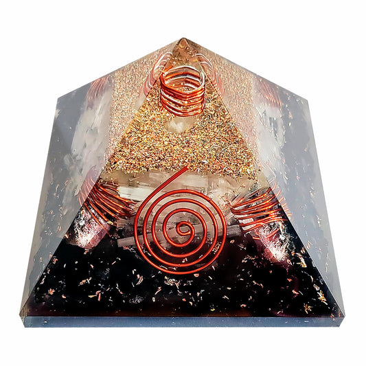 Orgonite Crystal Pyramid with Copper Coil Quartz and Shungite – Handmade Orgone Energy Pyramid for Meditation & Home Décor