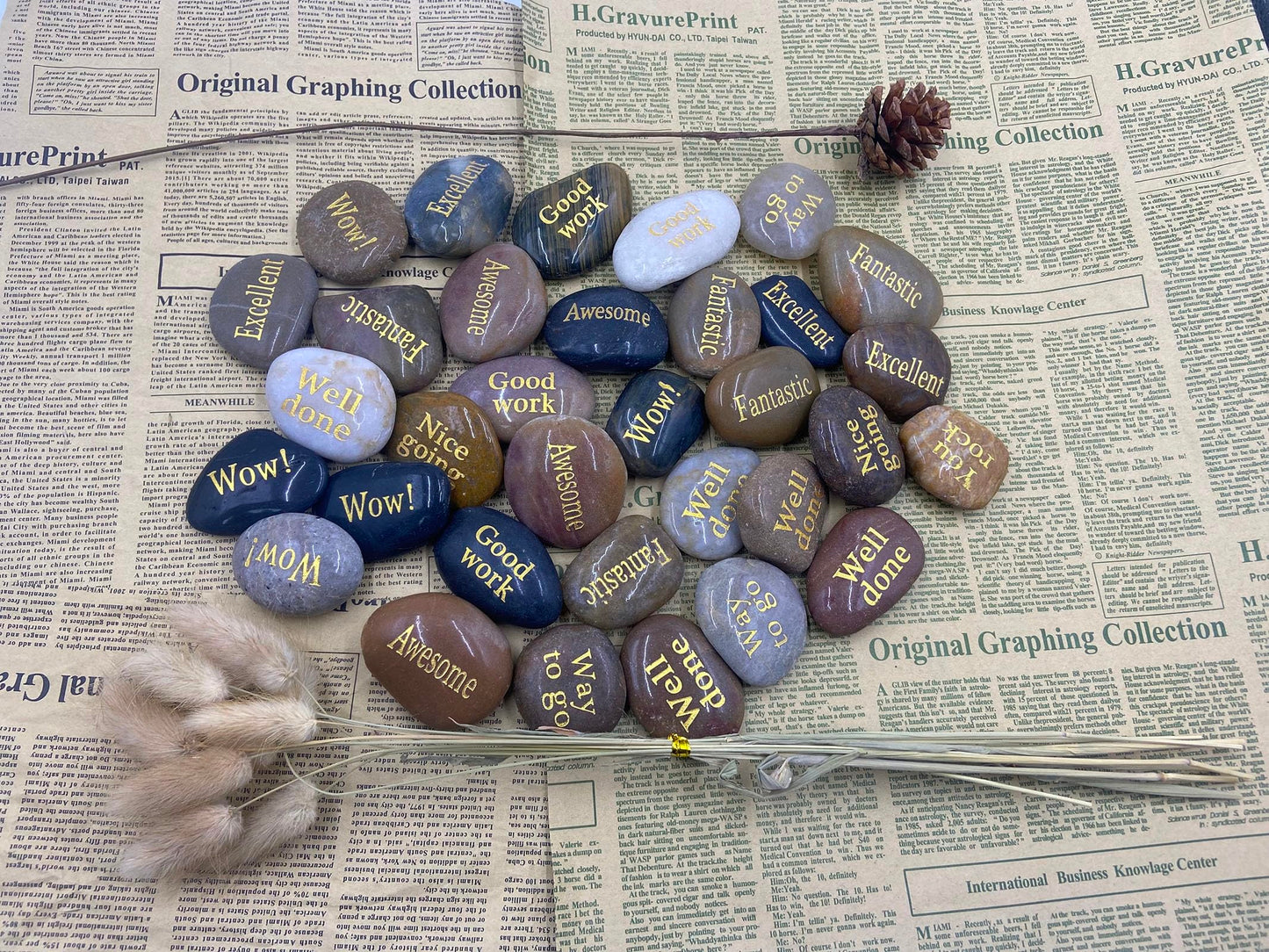Majorhouse 52pcs Engraved Inspirational Stones With Inspiring Prayer Words,Encouragement Stones for Family and Friends.You rock.