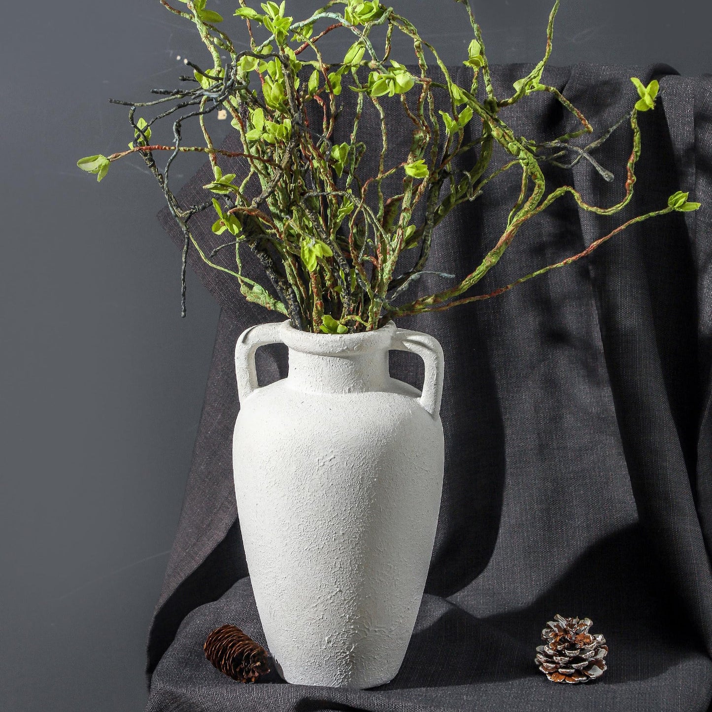 Lyeec Large Ceramic Vase - 11.41 inch Tall Rustic Vase with 2 Handles, Decorative Flower Vases for Home Decor, Living Room Shelf Decor, Table Office