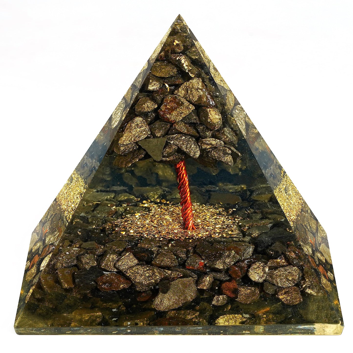 Chakra Healing Crystal Pyramid, Unique Birthday Gifts for Womens, Mom, Love One, Pyrite Tree of Life Orgonite Orgone Pyramid for Meditation, Balance, Positive Energy, Success, Office Décor