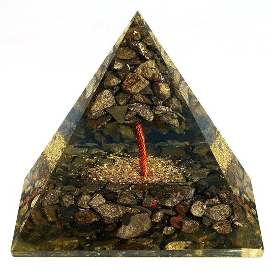 Chakra Healing Crystal Pyramid, Unique Birthday Gifts for Womens, Mom, Love One, Pyrite Tree of Life Orgonite Orgone Pyramid for Meditation, Balance, Positive Energy, Success, Office Décor