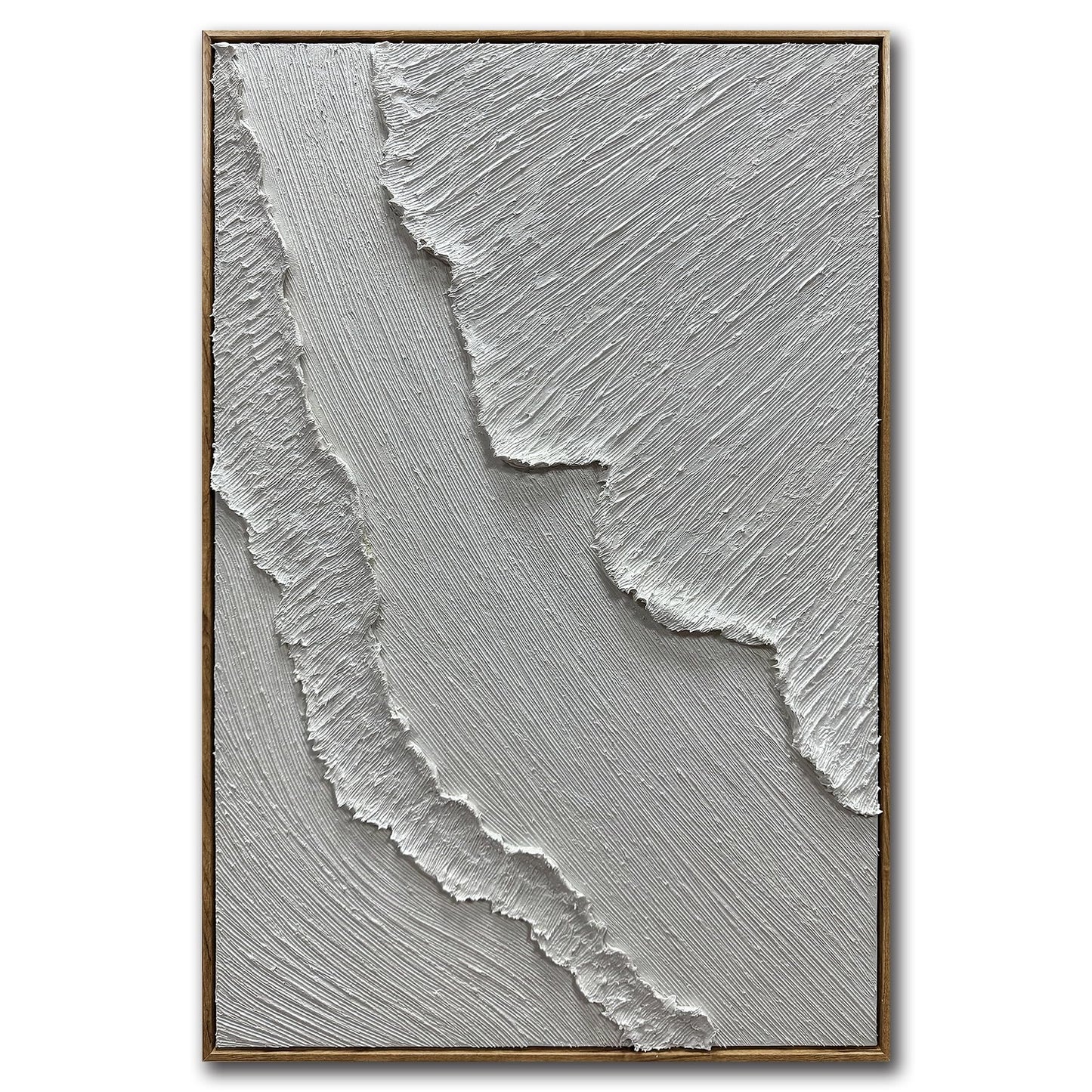 Yotree Modern Abstract Textured Wall Art, White Sand Beach Waves, 24x36 inches, Wooden Frame Ready to Hang (White waves)
