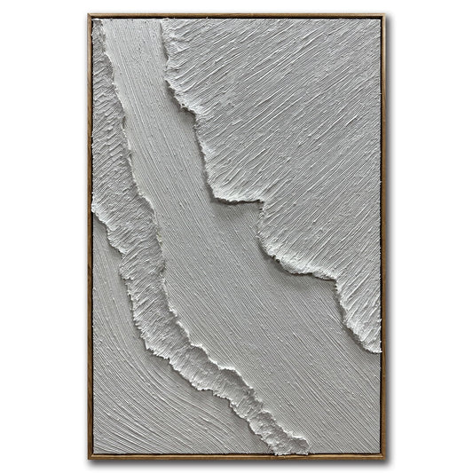 Yotree Modern Abstract Textured Wall Art, White Sand Beach Waves, 24x36 inches, Wooden Frame Ready to Hang (White waves)