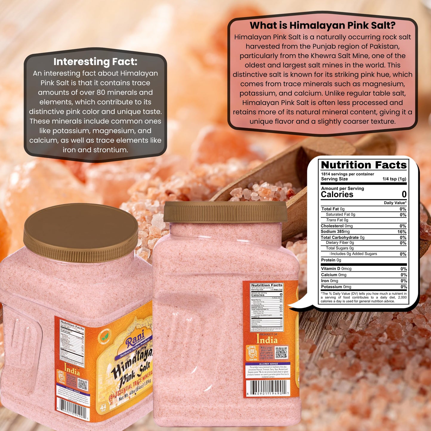 Rani Himalayan Pink Salt Powder (84 Essential Trace Minerals) 64oz (4lbs) 1.81kg PET Jar ~ All Natural | Vegan | Gluten Friendly | NON-GMO | Indian Origin