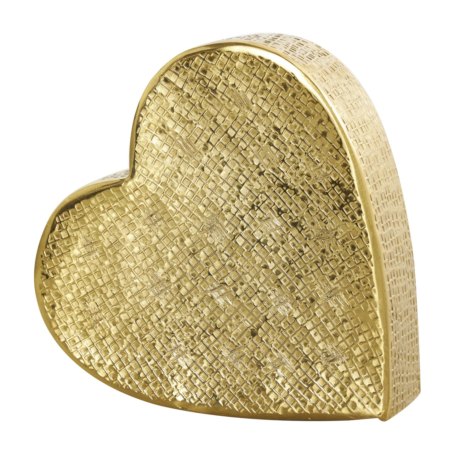 Deco 79 Aluminum Metal Heart Decorative Sculpture Slanted Home Decor Statue with Cube Textured Exterior, Accent Figurine 9" x 3" x 9", Gold