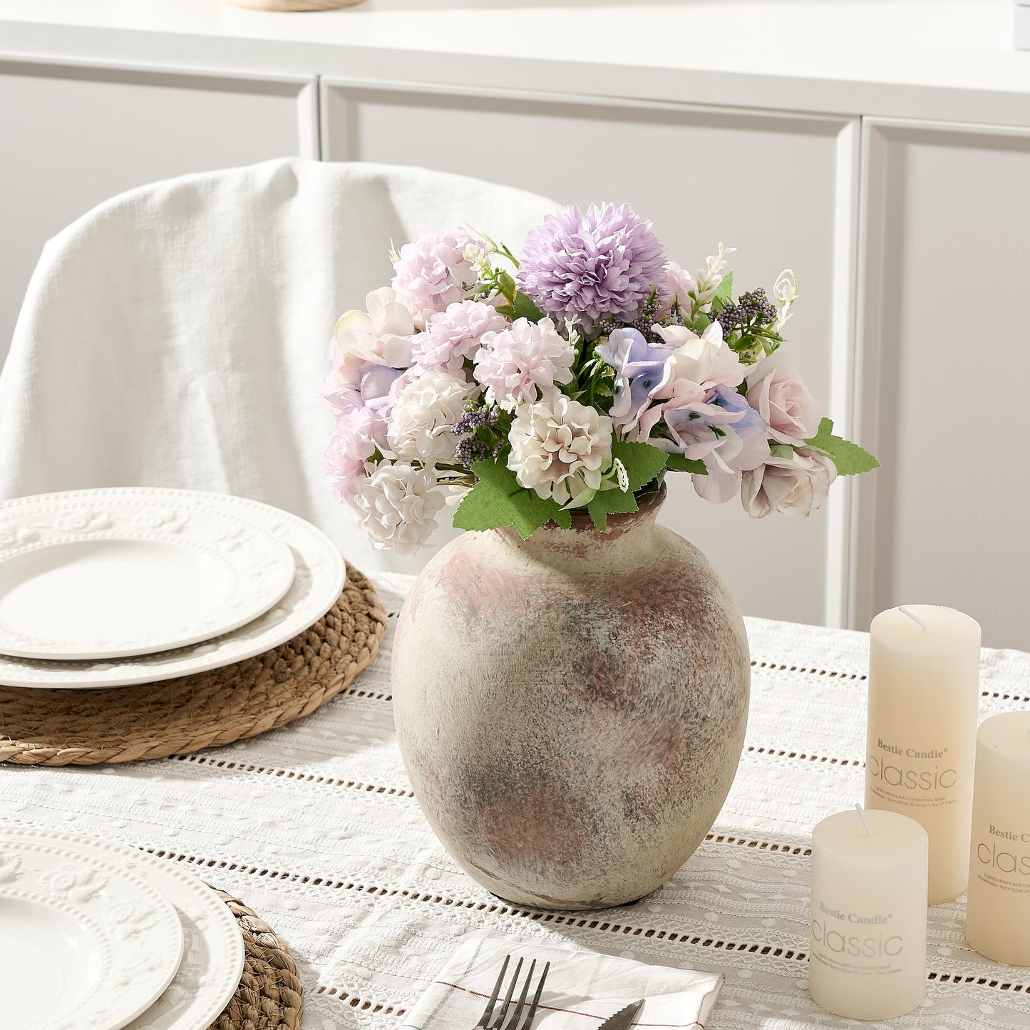SIDUCAL Ceramic Decorative Flower Vase | 7.48 Inch Pottery Rustic Farmhouse Boho Vase for Home Decor, Table, Living Room, Bathroom, Coffee Desk, Shelf, Mantel Decoration, Wedding, Terra
