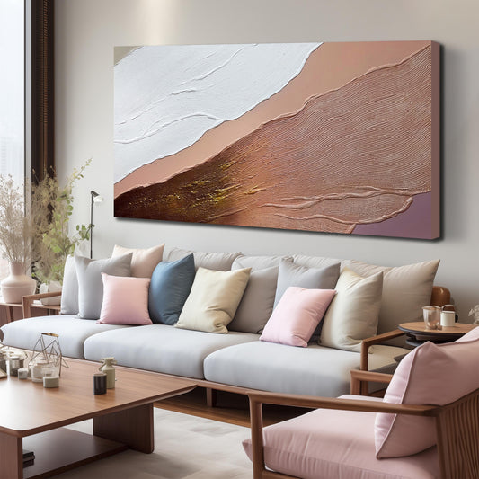 Abstract 3D Ocean Waves Canvas Wall Art - Modern Minimalist Textured Beach Scenery View Painting, 100% Handmade Decorative-Picture Wall-Decor Artwork for Living Room/Bedroom, Size 80x40 inches