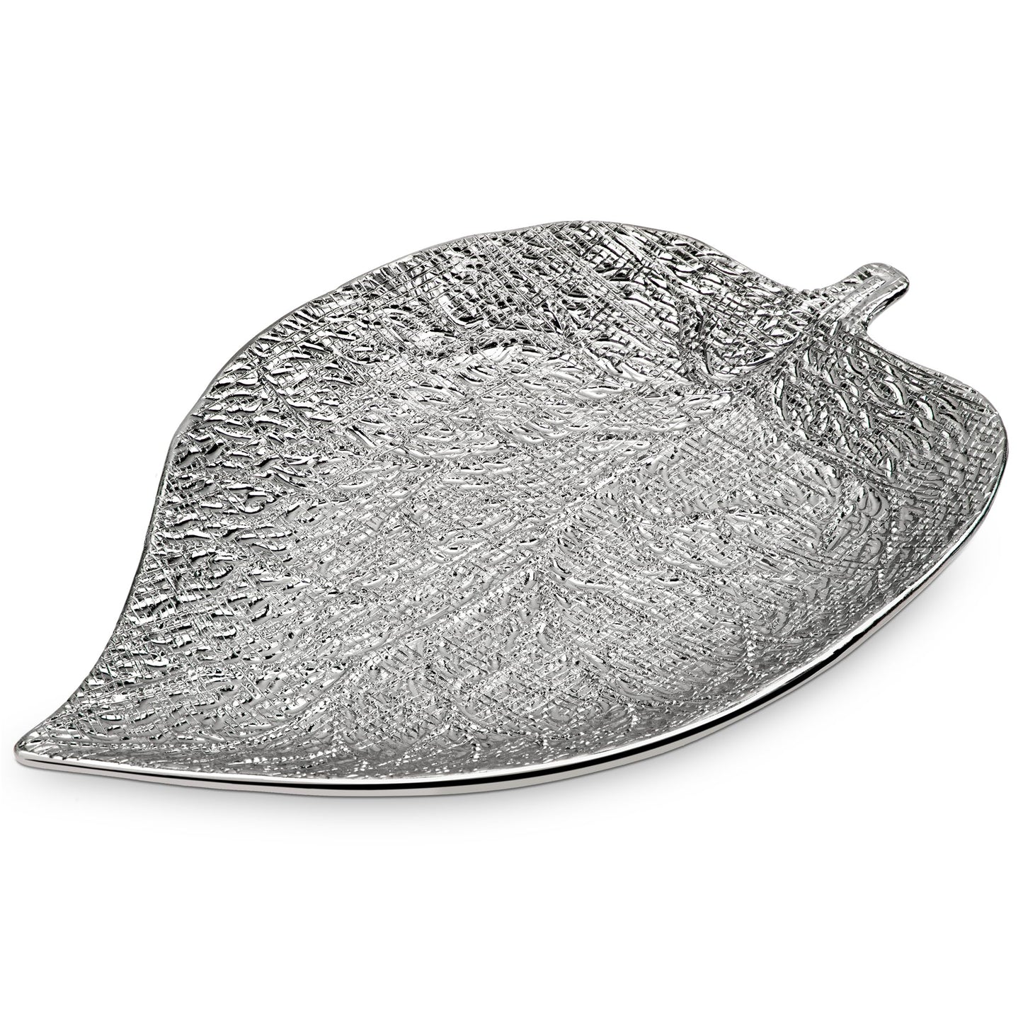 Oversized Leaf-Shaped Ceramic Jewelry Tray, 14.7" Extra Large Decorative Tray Silver Vanity Trays for Rings, Necklaces, Keys, Gifts for Mom, Coffee Table & Entryway Table Trays, 1 Pack