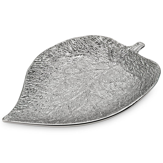 Oversized Leaf-Shaped Ceramic Jewelry Tray, 14.7" Extra Large Decorative Tray Silver Vanity Trays for Rings, Necklaces, Keys, Gifts for Mom, Coffee Table & Entryway Table Trays, 1 Pack