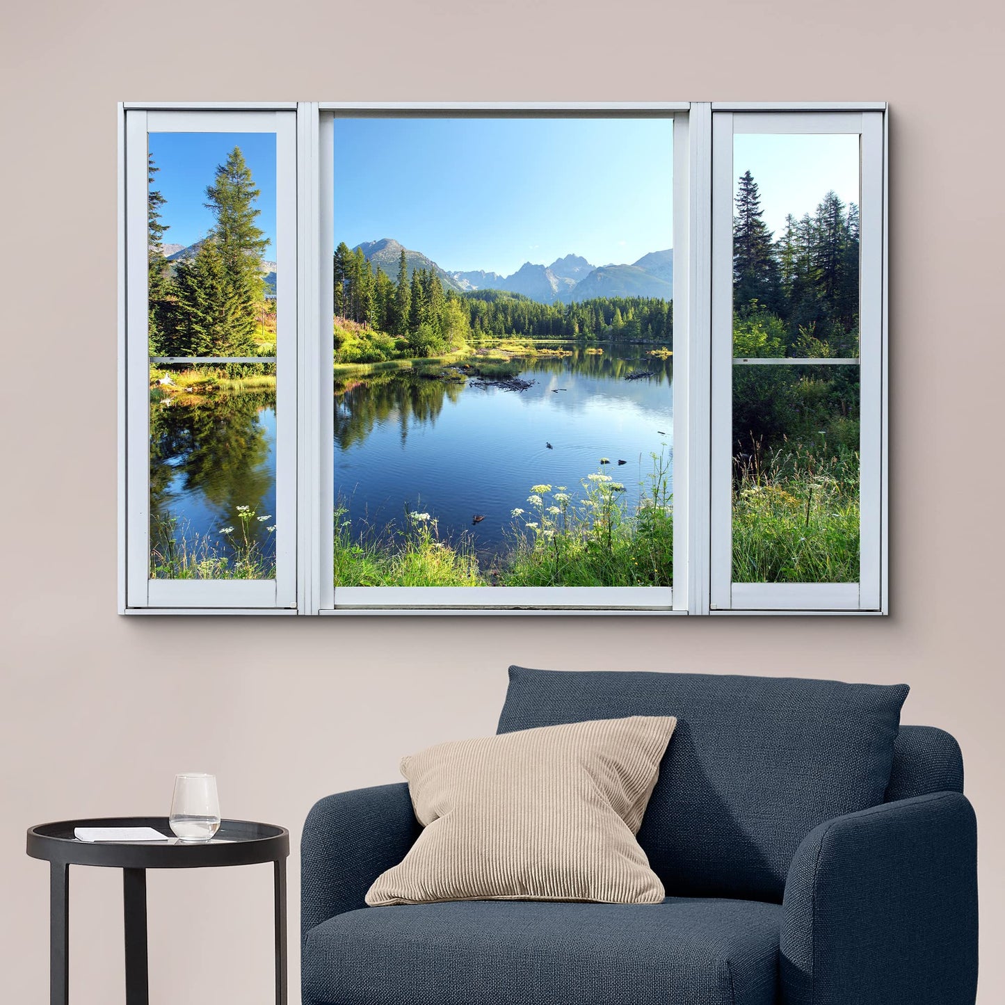 wall26 Canvas Print Wall Art Window View Springtime Blooming Flower Lake Forest Wilderness Nature Photography Realism Scenic Landscape Colorful Multicolor for Living Room, Bedroom, Office - 24"x36"