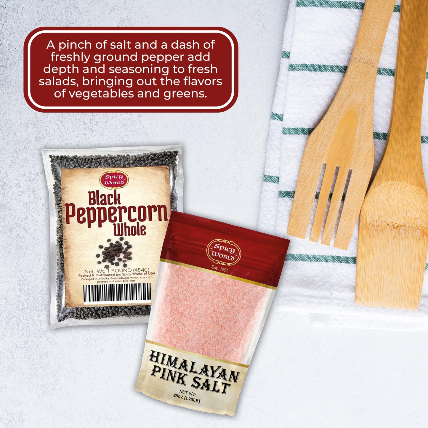 Spicy World Whole Black Peppercorns 16 Oz + Himalayan Pink Salt Fine 1.75 LB (28 Oz)