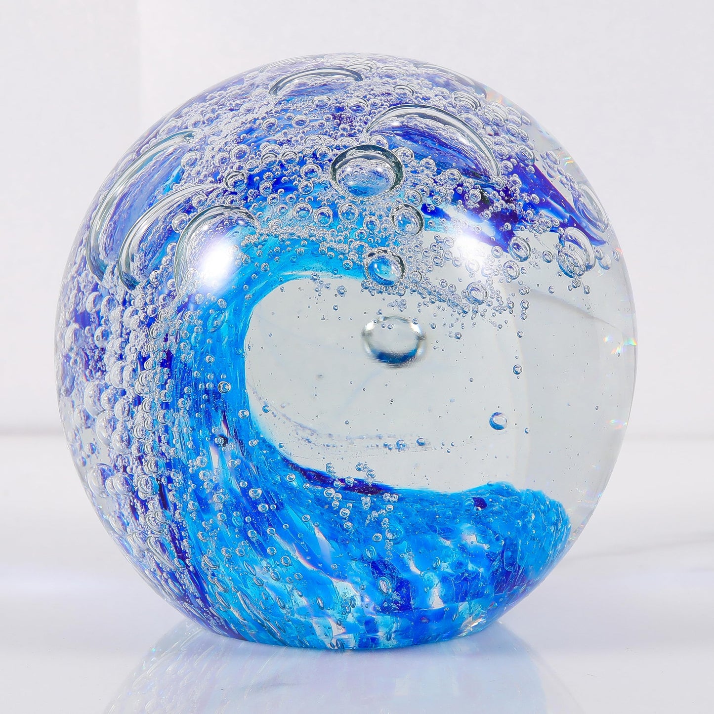Qianwei Ocean Waves Hand Blown Glass Decor Crystal Ball Sea Figurines Gifts