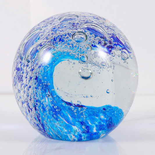 Qianwei Ocean Waves Hand Blown Glass Decor Crystal Ball Sea Figurines Gifts