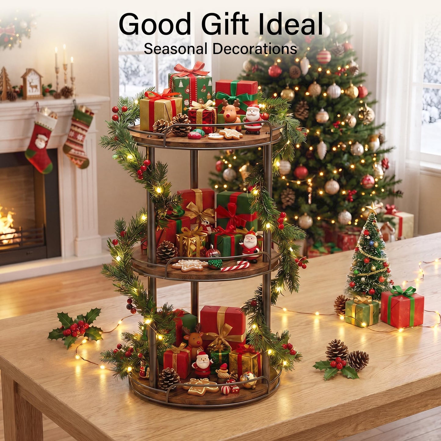 Pantasia 3-Tier Rotating Spice Rack, 12'' Lazy Susan Organizer for Cabinet, Wooden Spice Rack Organizer for Table Top, Kitchen Countertop, Pantry, Bathroom, Vanity, Home Decor