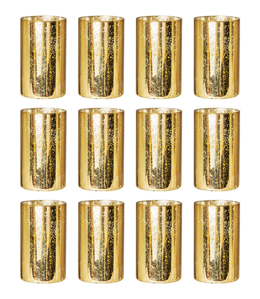 Willceka Gold Cylinder Vases for Centerpieces, Modern Glass Vase Set of 12 Decorative Hurricane Candle Holder for Pillar Candle Holders Flowers for Table Centerpiece