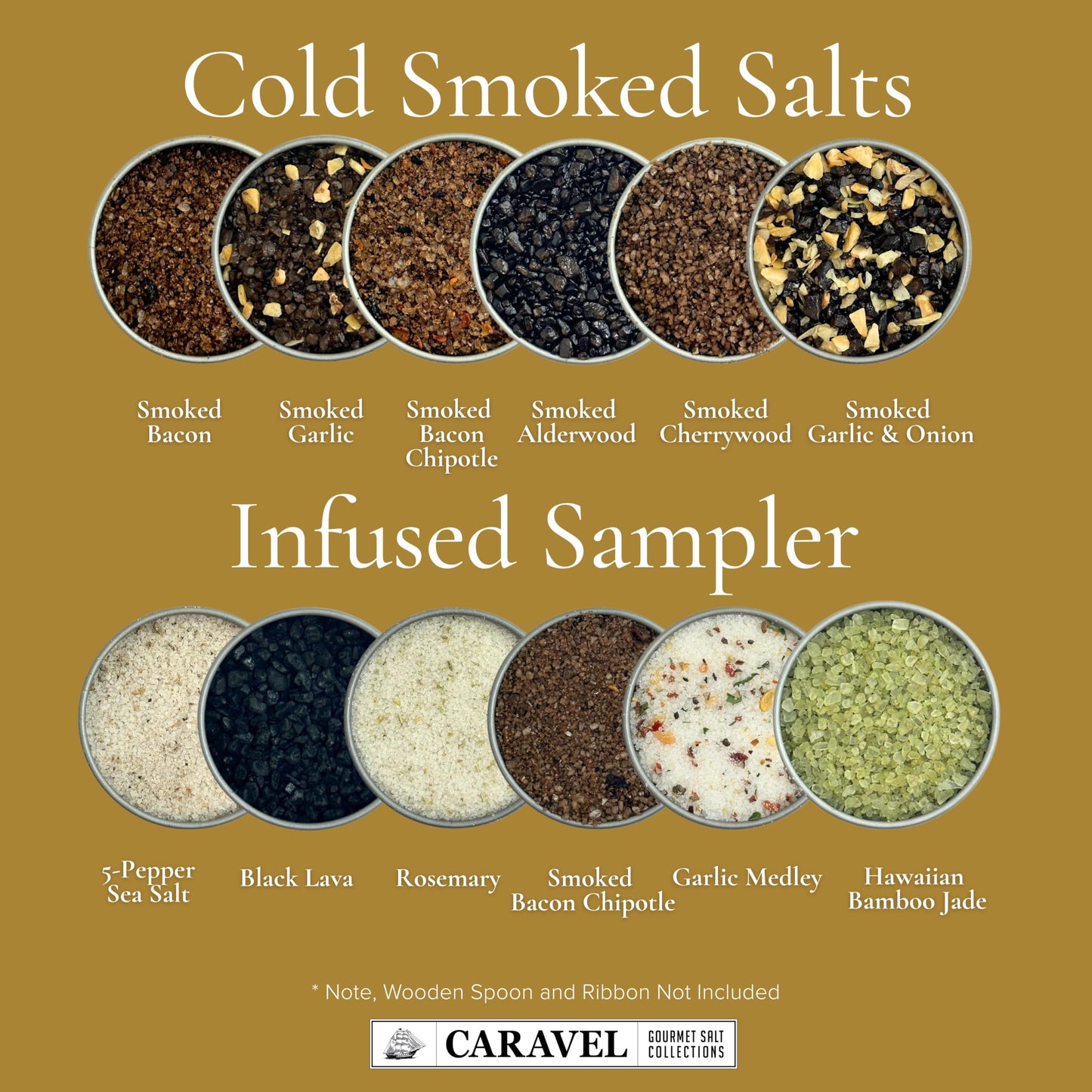 Sea Salt Gift Set - Infused & Smoked Salt Sampler Collections - 12 Flavors with Reusable Tins - Great Gifts for Everyone - by Caravel Gourmet