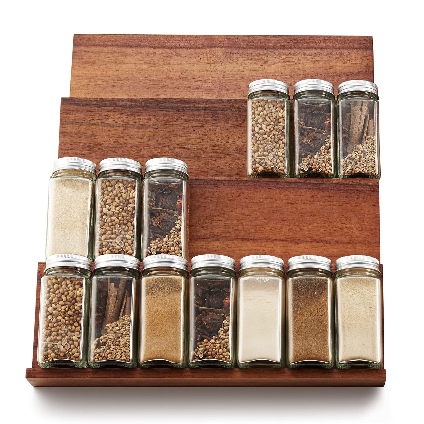 Tinamo Acacia Wooden Spice Rack Organizer for Cabinet - Spice Drawer Insert, Spice Organization for Cabinet, Seasoning Organizer, Spice Holder Pack of 4 (Acacia pack 4)