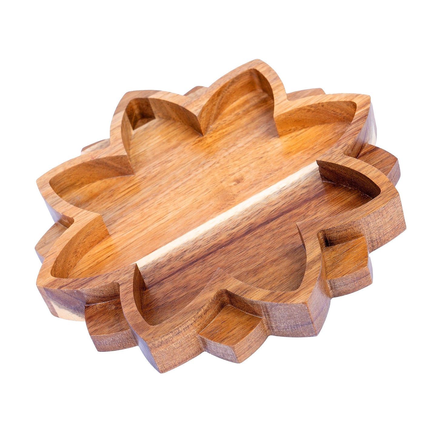 Curawood Lotus Crystal Display Tray - Showcase Your Gems, Healing Stones & Treasures - 8"x8" Wooden Rock Bowl, Crystal Holder for Stones Display Shelf, Gemstone Rock Holder Charging Bowl (Blossom)