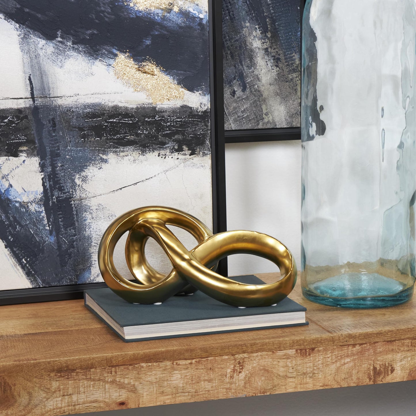 Deco 79 Ceramic Abstract Decorative Sculpture Infinity Loop Home Decor Statue, Accent Figurine 11" x 5" x 5", Gold